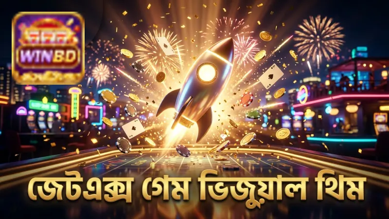 জেটএক্স গেমের ভিজ্যুয়াল থিম ও আকাশে উড়ন্ত রকেটের চিত্র
